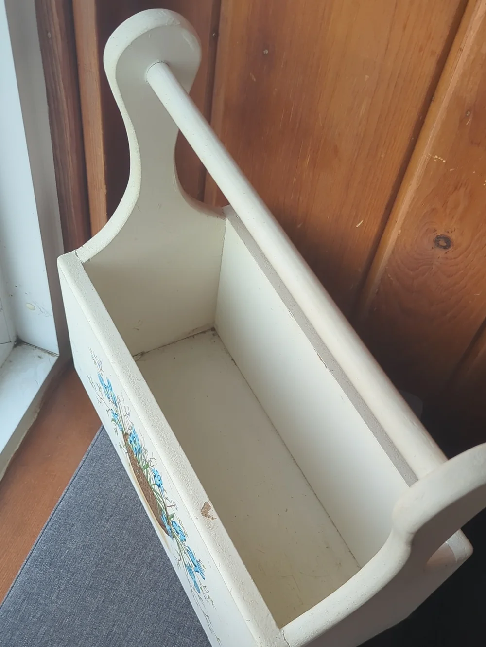 Hand-Painted White Floral Wooden Caddy